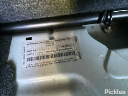2010 AUDI A3 RH FRONT, SEAT BELT ONLY, 2DR CABRIO, BLACK, 8P, 07/08-04/13  SEAT BELT STALK